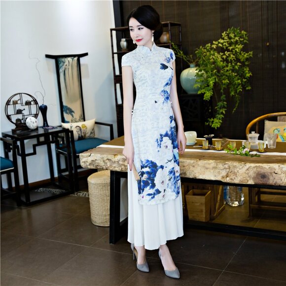 NWT Ethnic Style Ao Dai Vietnamese Dress Short Sleeve Qipao, Chinese Cheongsam M - Picture 5 of 12